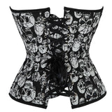 Women Sexy Skull Print Overbust Corset Gothic Waist Cincher Slimming Lace Up Corset Bustier Lingerie Top Plus Size