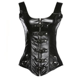 Women Faux Leather Steampunk Corset Vest Sexy Gothic Overbust Corset Top Straps Buckle-Up Zipper Corsets and Bustiers Plus Size