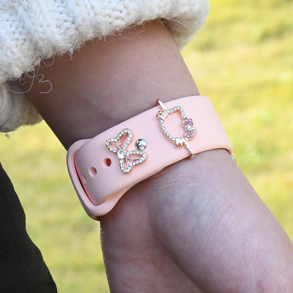 Decorative Ring for Apple Watch Band Charms for Samsung Galaxy Smart Watch Sport Silicone Strap Accessories with Bling Diamond