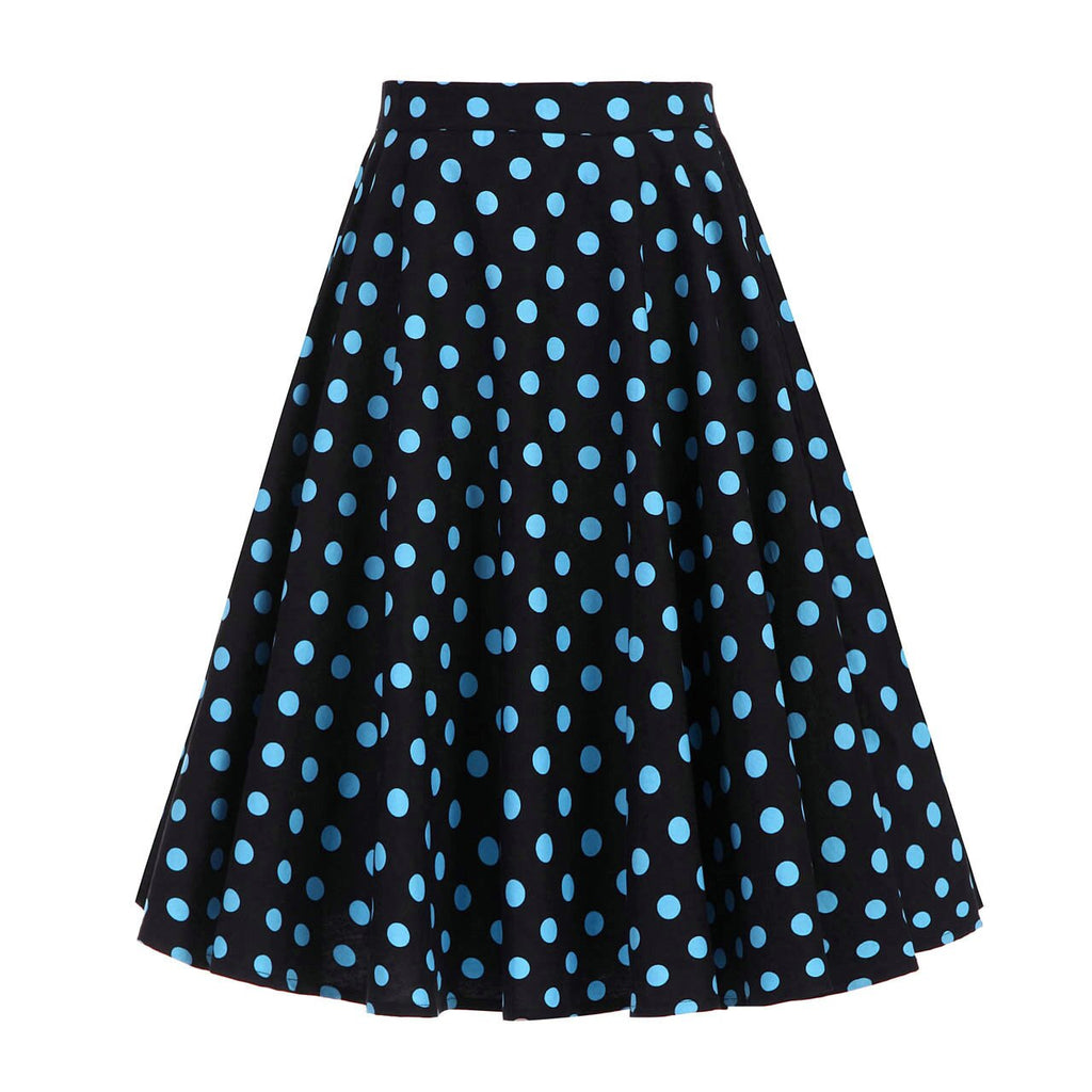 Autumn High Waist Skirt Cotton Womens Polka Dot Floral Print Vinatge Swing Pinup Rockabilly 50s Retro Vintage Party Skirts