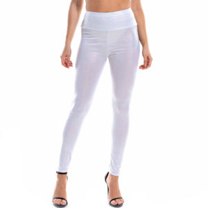Shiny Metallic Holographic Sexy High Waist Elastic PU Leather Skinny Pants Ankle Long Gothic Leggings