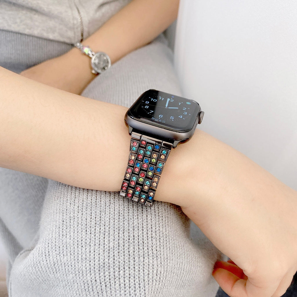 For Apple Watch 6 5 4 3 2 1 SE Women Style Watch Band Colored Five Beads Diamond Strap For iWatch 44mm 40mm 42mm 38mm Bracelet