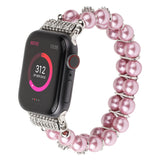 Elegant Watchband Compatible for Apple Watch Band 38mm 40mm 42mm 44mm Pearls Beaded Stretch Bracelet Watch Strap Bands for Women