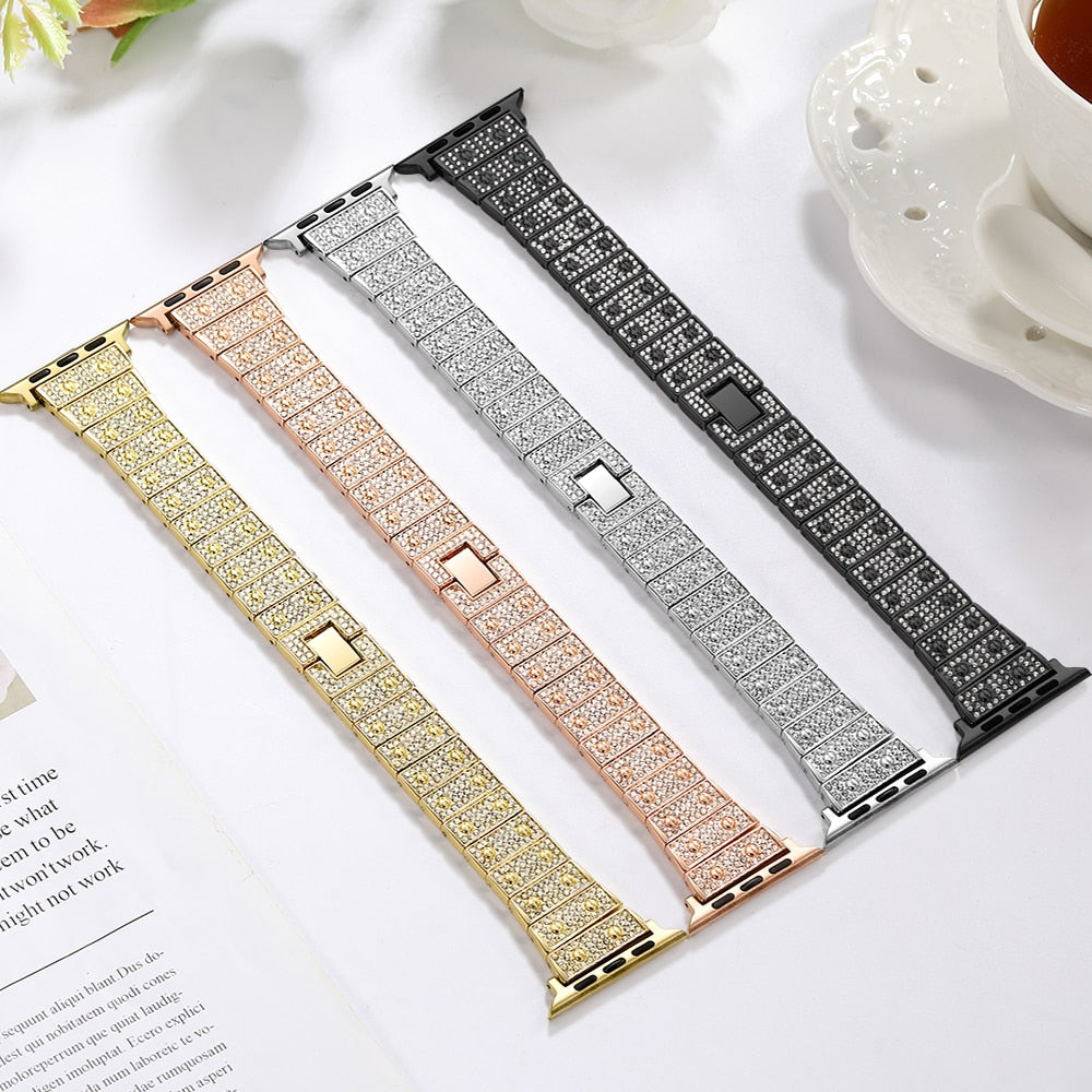 Diamond Strap for Apple Watch Band 7 6 41mm 45mm 44mm 40mm Jewelry Metal Bracelet for iWatch Series 7 SE 5 3 38/42mm Wristbands
