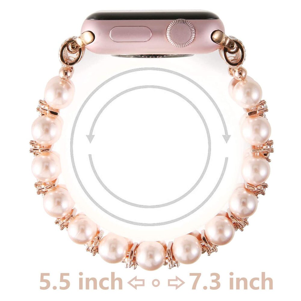 Pink Pearl Bling Correa for Apple Watch Band 38mm 40mm Series 6 5 4 3 Bracelet Women Stretchy Beaded Strap iWatch SE 42mm 44mm