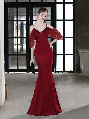 Bishop Sleeve Off The Shoulder V Neck Evening Dress Mermaid Backless Gowns Taffetal Elegant Party Robes Women Occation Vestidoes