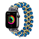 Blue Crystal Strap for Apple Watch Bracelet 38mm 40mm 42mm 44mm Beads Iwatch SE 6 5 4 3 Band with Metal Chain Women Girl Elastic