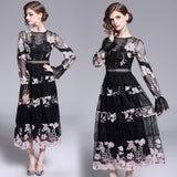 Banulin Fashion Runway Dress Spring Autumn Women's Dress O-Neck Flare Sleeve Flowers Embroidery Elegant Lace Long Dresses