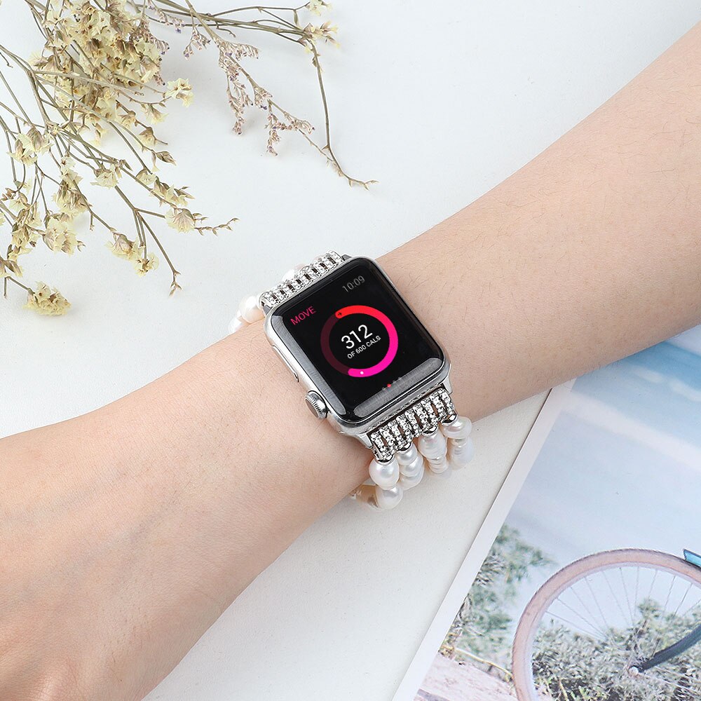 Real Pearl Bracelet for Apple Watch Band 42mm 44mm 38mm 40mm Stretch Irregular Beads Strap for Women iWatch Series SE & 6 5 4 3