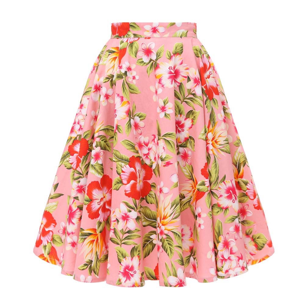 Autumn High Waist Skirt Cotton Womens Polka Dot Floral Print Vinatge Swing Pinup Rockabilly 50s Retro Vintage Party Skirts