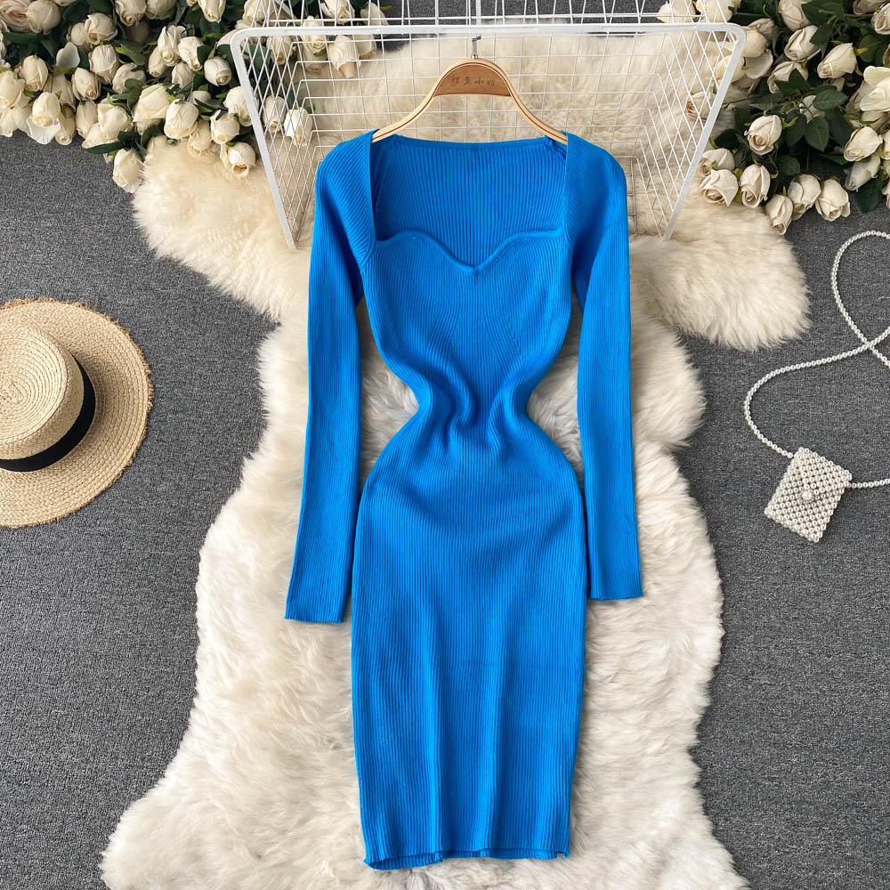 Autumn Winter Mini Dresses For Women Sweetheart Neck Long Sleeve Elega   jetechband