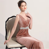 Pink V-neck Sleeveless Robe De Soriee Sexy High Split Velour Evening Dress Bead Embroidery Formal Occasion Dress Party Prom Gown