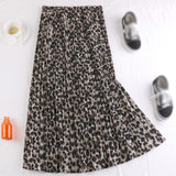 Summer High Waist A-Line Pleated Long Vintage Women Elegant Leopard Snake Printed Maxi Skirt