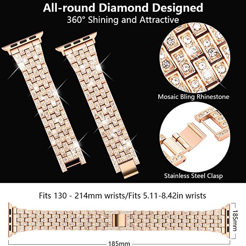 Women Jewelry Diamond Strap for Apple Watch Band 44/40mm 38/42mm Stainless steel Belt for iWatch Bands Serie SE 6 5 4 3 Bracelet