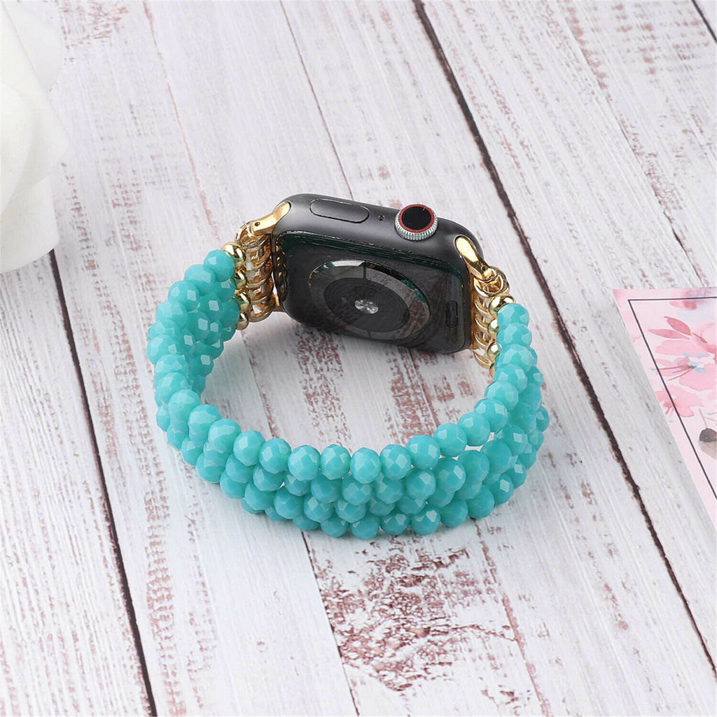 Blue Turquoise Beads Bangle Strap For Apple Watch Band 40mm 42mm 38mm 44mm Elastic Bracelet For iWatch Series 1 2 3 4 5 6 SE