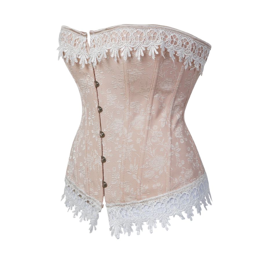 Women Sexy Brocade Floral Lace Overbust Corset Top Waist Cincher Body Shaper Corset Bustier Lingerie Pink Plus Size S-6XL
