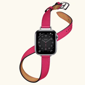 Double Tour Swift Leather Strap for Apple Watch 7 6 Band 5 4 3 Bracelet Wrist for iWatch SE Series 41/45mm 44/40mm 42/38mm Bands