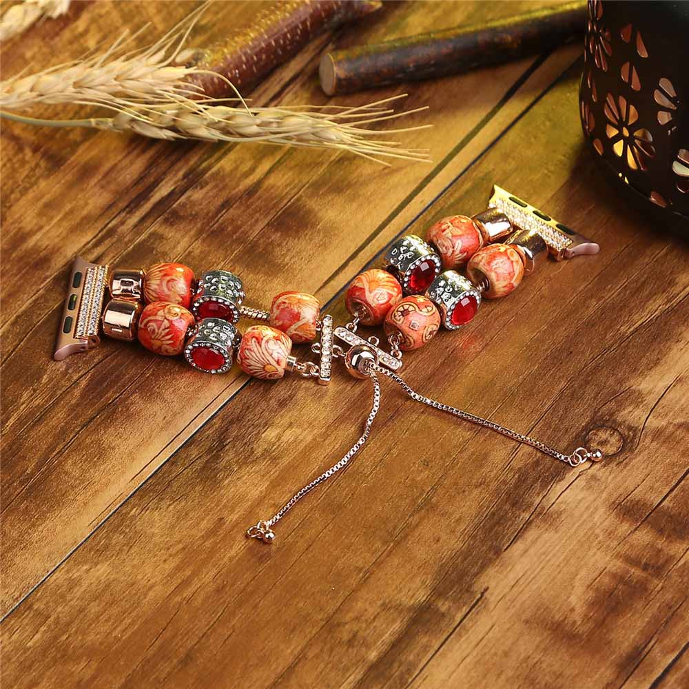 Fashion Detachable Wooden Beads Bracelet for Apple Watch SE Band Series 6 5 4 3 Women Jewelry Strap 40mm 44mm 38mm 42mm Belt
