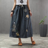 Denim Women A-line High Waist Jeans Midi Skirt Casual Loose Korean Trendy Streetwear