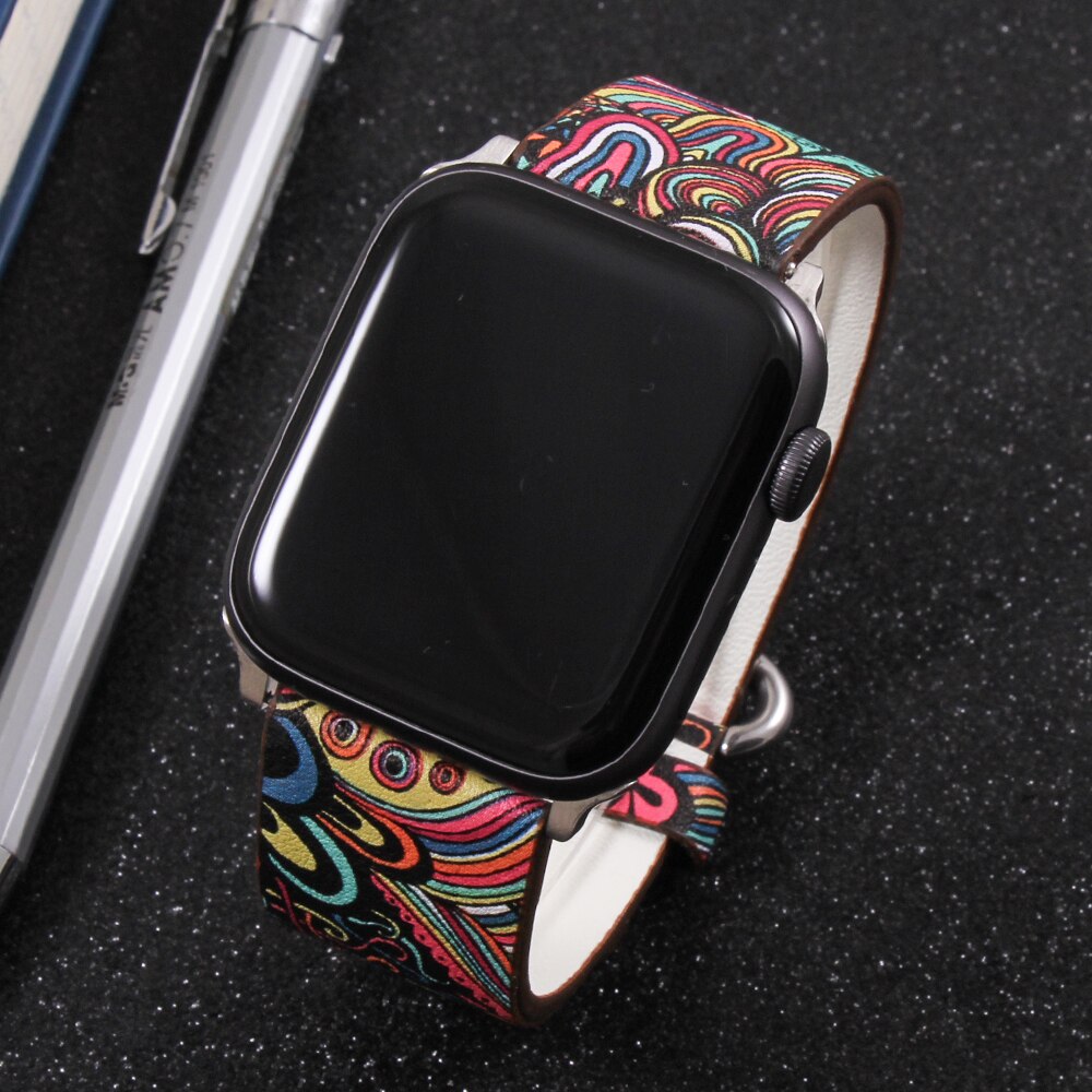 Band for apple watch 5 4/3/2/1 38MM 40MM Floral Paragraph Leather Replacement Strap for Apple iWatch Series 5 4/3/2/1 42 44MM