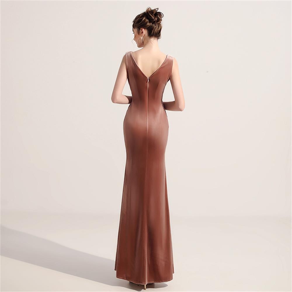 Pink V-neck Sleeveless Robe De Soriee Sexy High Split Velour Evening Dress Bead Embroidery Formal Occasion Dress Party Prom Gown