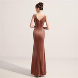 Pink V-neck Sleeveless Robe De Soriee Sexy High Split Velour Evening Dress Bead Embroidery Formal Occasion Dress Party Prom Gown