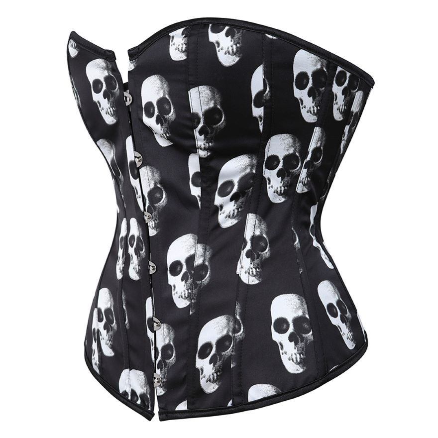 Gothic Skull Print Overbust Corset Top Women Sexy Satin Corset Bustier Lingerie Waist Cincher Body Shaper Lace Up Corsets S-6XL