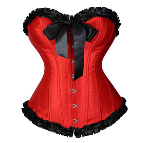 Overbust Corset Plus Size Satin Lace Up Sexy Corselet Corsets and Bustiers Tops Waist Cincher Corselet Gothic Lingerie Women