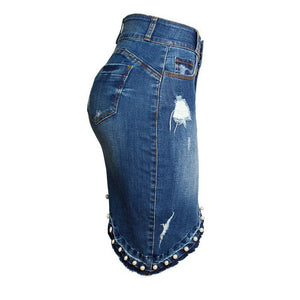 Women Jeans High Waist Stretchy Ripped Denim Asymmetrical Pencil Skirts
