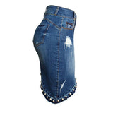 Women Jeans High Waist Stretchy Ripped Denim Asymmetrical Pencil Skirts
