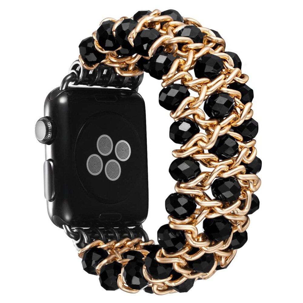 Dressy Straps Replacement for Apple Watch Bands 5 Bracelet iWatch Series 44mm 40mm Band Strap Woman Bling Accessories Black Bead