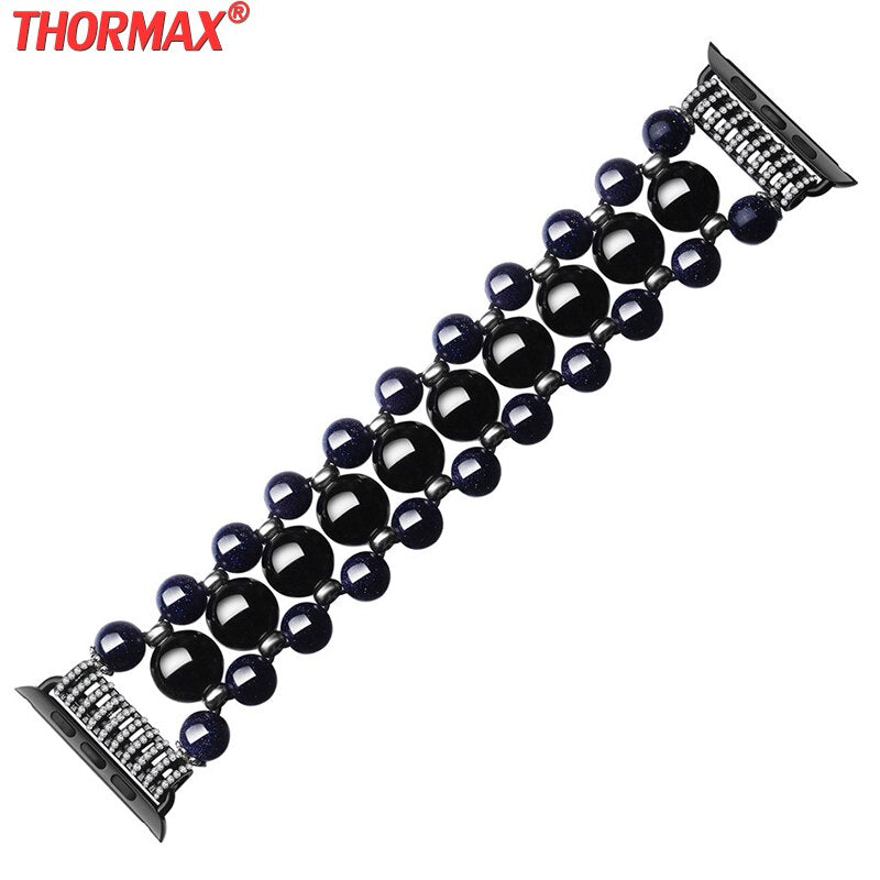 Band for Apple Watch iWatch Series 5 4 3 2 1 Fashionable Black Beaded Faux Agate Women Replacement Bracelet 38 42 40 44 mm Strap