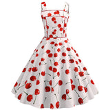 Strawberry Print Strap Summer Dress 2021 Women 50s 60s Robe Vintage Pinup Retro Party Rockabilly Vestidos Elegant Sweet Clothes