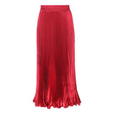 Women High Waist Pleated Skirt Solid Color Floor Length Long Skirt