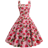 Strawberry Print Strap Summer Dress 2021 Women 50s 60s Robe Vintage Pinup Retro Party Rockabilly Vestidos Elegant Sweet Clothes