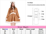 Adult Women Khaki Christmas Elk Hoodies Dress New Year Xmas Party Cosplay Costume Clothes Santa Claus Fancy Dress Up
