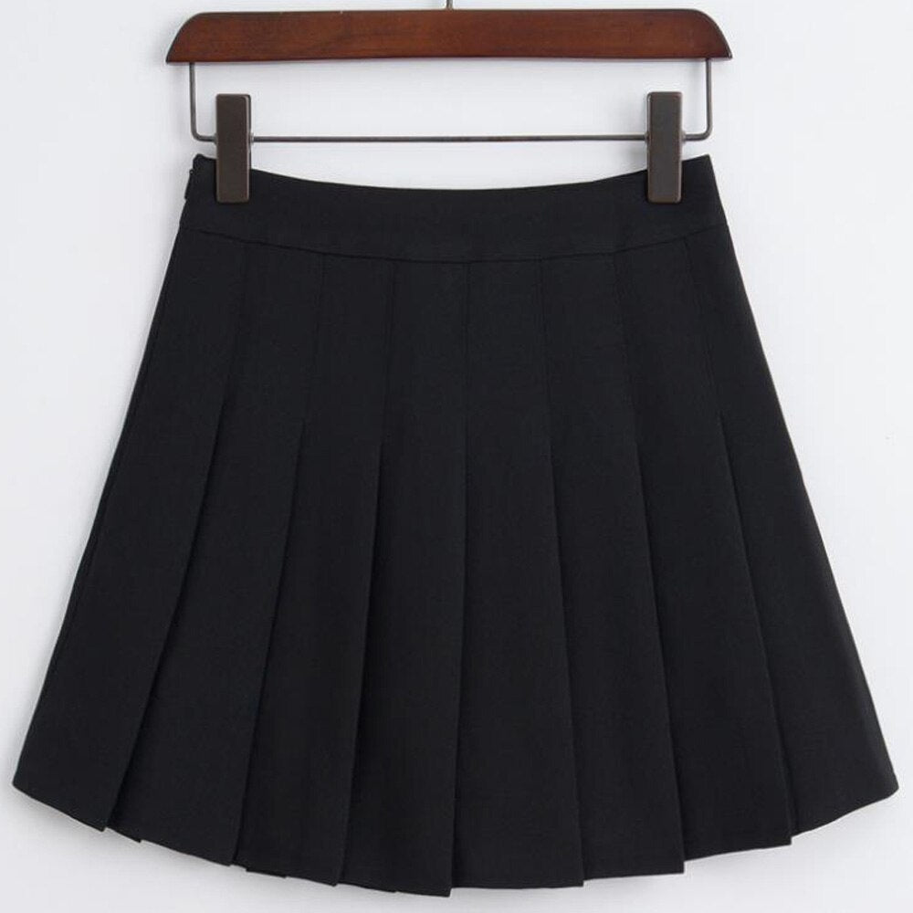 Retro Pink A-line Pleated Short Summer Women Korean Lolita Style Zipper High Waist Tennis Skirt