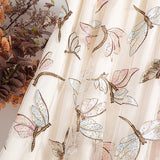 Dragonfly Sequin Embroidered Mesh Midi Skirt Elastic High Waist A-Line Women Summer Skirt