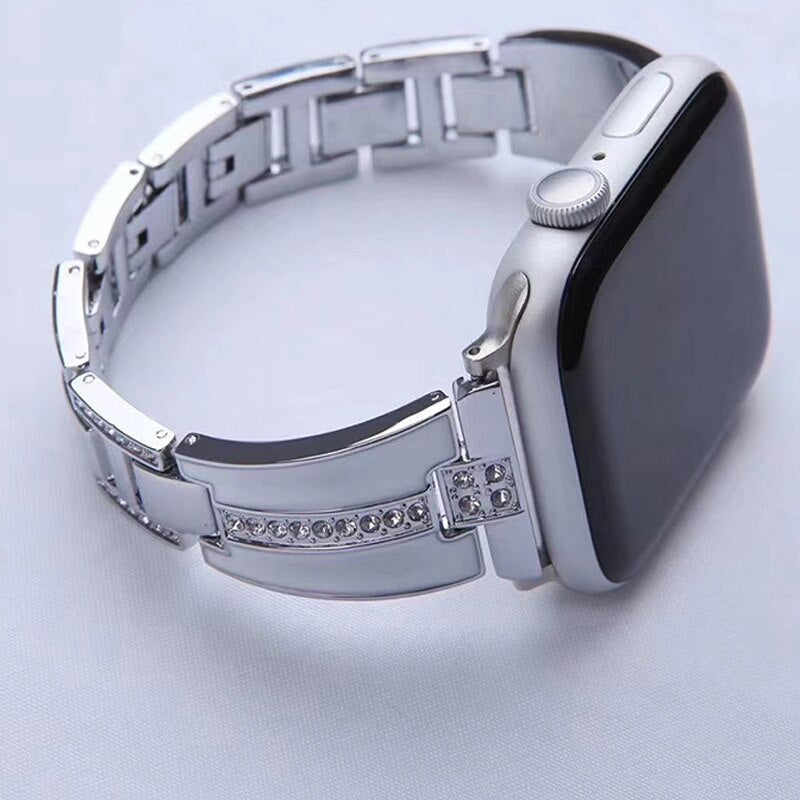 Diamond Stainless Steel Strap For Apple Watch Band 6 44/40/38/42mm iWatch Series Bands 6 SE 5 4 3 jewelry Women's Belt Bracelet