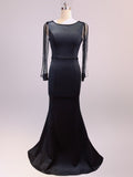Black Formal Muslim Evening Dress Long Sleeve Zipper Back O-neck Empire Party Gowns Elegant Floor-length Beading Prom Dress