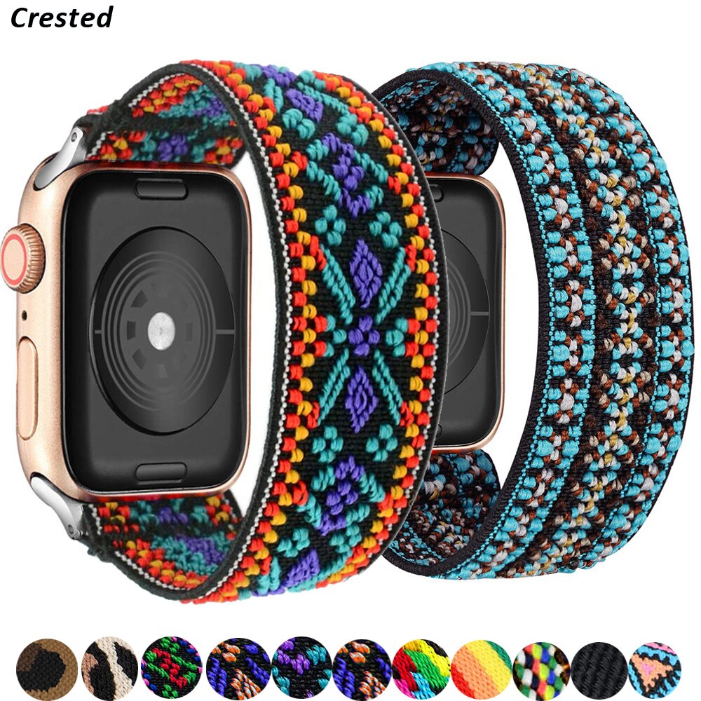Elastic Belt Solo Loop for Apple Watch Band 44mm 42mm Bracelet Scrunchie Strap Bohemia Nylon iWatch band 40mm 38mm 5 4 3 6 se