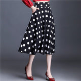 Vintage Polka Dot Long Women Spring Summer Korean A Line Midi High Waist Ladies Retro Skirt