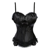 Women Sexy Satin Striped Lace Overbust Corset Bow Cup Straps Corset Zipper Side Waist Cincher Corsets Bustiers Lingerie Top