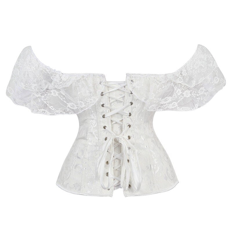 Black White Slim Burlesque Satin Bow Women Ladies Short Sleeve Off Shoulder Corsets and Bustiers Tops Vest Lace Up Corset