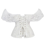 Black White Slim Burlesque Satin Bow Women Ladies Short Sleeve Off Shoulder Corsets and Bustiers Tops Vest Lace Up Corset