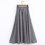 Plaid Vintage Loose Large Swing Pleated Skirts School High Waist A-Line Long Maxi Skirt