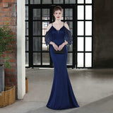 Elegant Beads Black Evening Dress Women's Strap Dress Long Party Dress