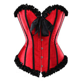 Women Sexy Satin Striped Lace Overbust Corset Showgirls Waist Cincher Body Shaper Slim Fashion Corset Bustier Plus Size