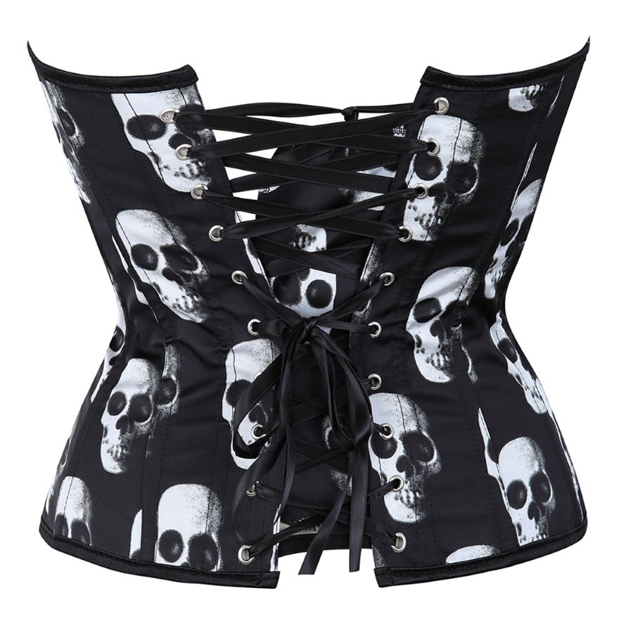 Gothic Skull Print Overbust Corset Top Women Sexy Satin Corset Bustier Lingerie Waist Cincher Body Shaper Lace Up Corsets S-6XL