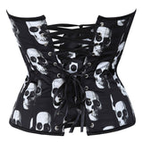 Gothic Skull Print Overbust Corset Top Women Sexy Satin Corset Bustier Lingerie Waist Cincher Body Shaper Lace Up Corsets S-6XL